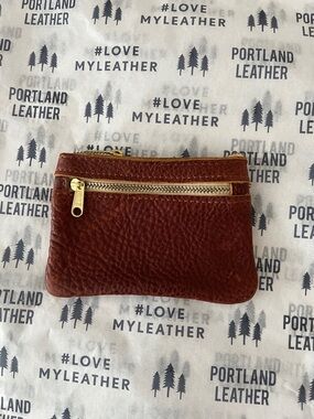Portland Leather Brown Pebbled Zip Coin Pouch
